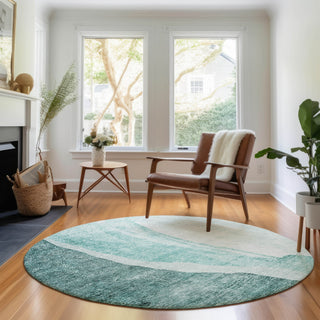 Piper Looms Mayfield Abstract AMF667 Teal Machine Washable Area Rug Round Lifestyle Image Feature