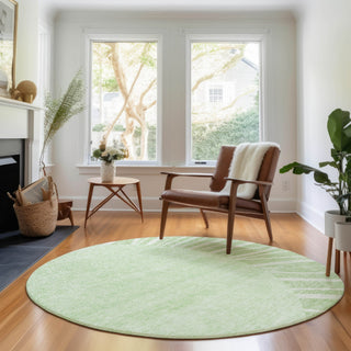 Piper Looms Mayfield Abstract AMF668 Aloe Machine Washable Area Rug Round Lifestyle Image Feature