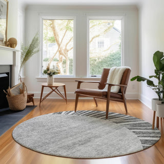 Piper Looms Mayfield Abstract AMF668 Charcoal Machine Washable Area Rug Round Lifestyle Image Feature