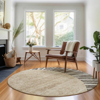Piper Looms Mayfield Abstract AMF668 Chocolate Machine Washable Area Rug Round Lifestyle Image Feature
