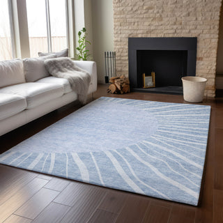 Piper Looms Mayfield Abstract AMF668 Denim Machine Washable Area Rug Lifestyle Image Feature