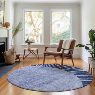 Piper Looms Mayfield Abstract AMF668 Navy Machine Washable Area Rug Round Lifestyle Image Feature
