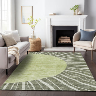 Piper Looms Mayfield Abstract AMF668 Olive Machine Washable Area Rug Lifestyle Image Feature