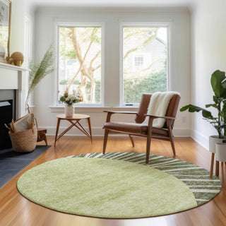 Piper Looms Mayfield Abstract AMF668 Olive Machine Washable Area Rug Round Lifestyle Image Feature