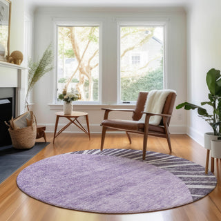 Piper Looms Mayfield Abstract AMF668 Purple Machine Washable Area Rug Round Lifestyle Image Feature