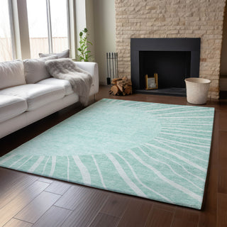 Piper Looms Mayfield Abstract AMF668 Teal Machine Washable Area Rug Lifestyle Image Feature