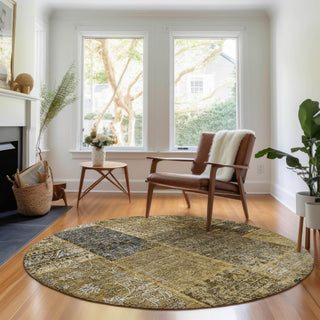 Piper Looms Mayfield Patchwork AMF669 Brown Machine Washable Area Rug Round Lifestyle Image Feature
