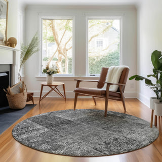 Piper Looms Mayfield Patchwork AMF669 Gray Machine Washable Area Rug Round Lifestyle Image Feature