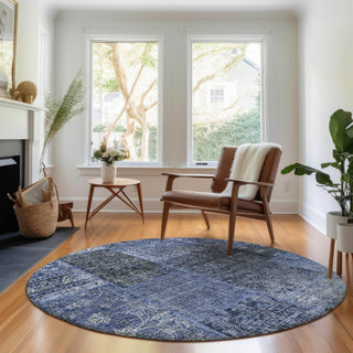 Piper Looms Mayfield Patchwork AMF669 Navy Machine Washable Area Rug Round Lifestyle Image Feature