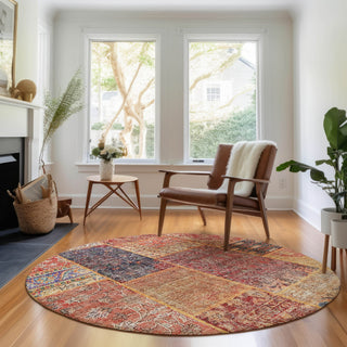 Piper Looms Mayfield Patchwork AMF669 Red Machine Washable Area Rug Round Lifestyle Image Feature