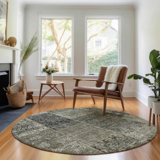 Piper Looms Mayfield Patchwork AMF669 Taupe Machine Washable Area Rug Round Lifestyle Image Feature