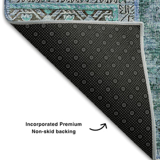 Piper Looms Mayfield Patchwork AMF669 Teal Machine Washable Area Rug Backing Image