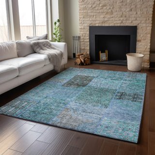 Piper Looms Mayfield Patchwork AMF669 Teal Machine Washable Area Rug Lifestyle Image Feature