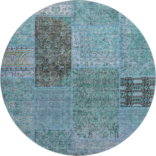 Piper Looms Mayfield Patchwork AMF669 Teal Machine Washable Area Rug Round Main Image