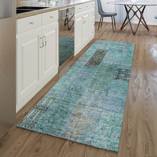 Piper Looms Mayfield Patchwork AMF669 Teal Machine Washable Area Rug Runner Lifestyle Image Feature