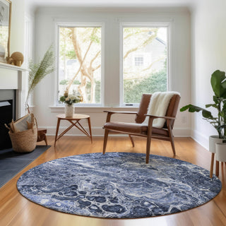 Piper Looms Mayfield Abstract AMF670 Navy Machine Washable Area Rug Round Lifestyle Image Feature