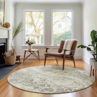 Piper Looms Mayfield Abstract AMF670 Tan Machine Washable Area Rug Round Lifestyle Image Feature