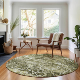 Piper Looms Mayfield Abstract AMF670 Taupe Machine Washable Area Rug Round Lifestyle Image Feature