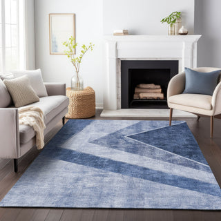 Piper Looms Mayfield Geometric AMF671 Blue Machine Washable Area Rug Lifestyle Image Feature