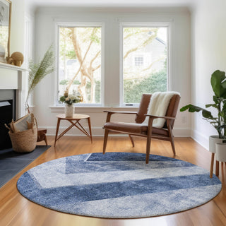 Piper Looms Mayfield Geometric AMF671 Blue Machine Washable Area Rug Round Lifestyle Image Feature