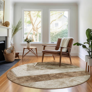 Piper Looms Mayfield Geometric AMF671 Brown Machine Washable Area Rug Round Lifestyle Image Feature