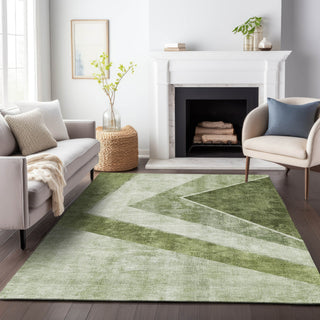 Piper Looms Mayfield Geometric AMF671 Olive Machine Washable Area Rug Lifestyle Image Feature