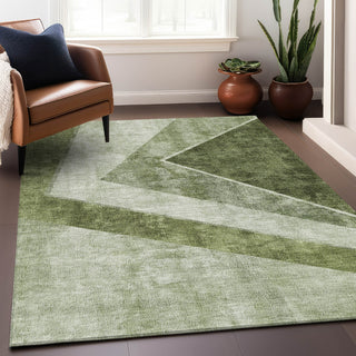 Piper Looms Mayfield Geometric AMF671 Olive Machine Washable Area Rug Lifestyle Image Feature