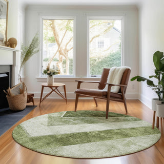Piper Looms Mayfield Geometric AMF671 Olive Machine Washable Area Rug Round Lifestyle Image Feature