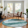 Piper Looms Mayfield Geometric AMF671 Teal Machine Washable Area Rug Round Lifestyle Image Feature