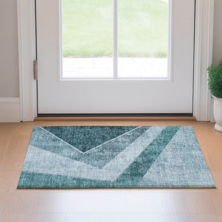 Piper Looms Mayfield Geometric AMF671 Teal Machine Washable Area Rug Scatter Lifestyle Image Feature