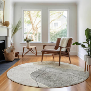 Piper Looms Mayfield Abstract AMF672 Beige Machine Washable Area Rug Round Lifestyle Image Feature