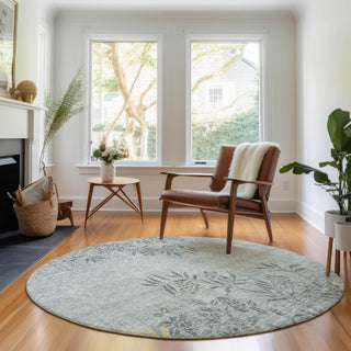 Piper Looms Mayfield Floral AMF673 Gray Machine Washable Area Rug Round Lifestyle Image Feature