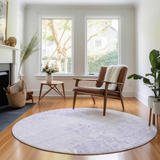 Piper Looms Mayfield Floral AMF673 Lilac Machine Washable Area Rug Round Lifestyle Image Feature
