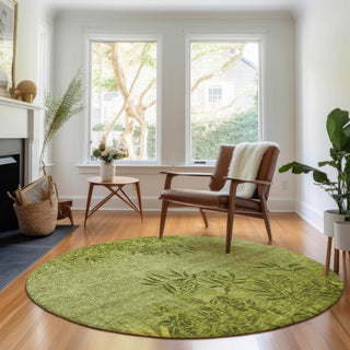 Piper Looms Mayfield Floral AMF673 Olive Machine Washable Area Rug Round Lifestyle Image Feature