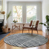 Piper Looms Mayfield Striped AMF674 Charcoal Machine Washable Area Rug Round Lifestyle Image Feature