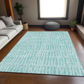 Piper Looms Mayfield Striped AMF674 Teal Machine Washable Area Rug Lifestyle Image Feature