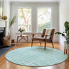 Piper Looms Mayfield Striped AMF674 Teal Machine Washable Area Rug Round Lifestyle Image Feature