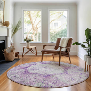 Piper Looms Mayfield Oriental AMF675 Purple Machine Washable Area Rug Round Lifestyle Image Feature