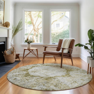 Piper Looms Mayfield Oriental AMF675 Taupe Machine Washable Area Rug Round Lifestyle Image Feature