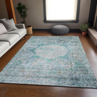Piper Looms Mayfield Oriental AMF675 Teal Machine Washable Area Rug Lifestyle Image Feature