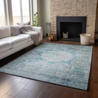 Piper Looms Mayfield Oriental AMF675 Teal Machine Washable Area Rug Lifestyle Image Feature