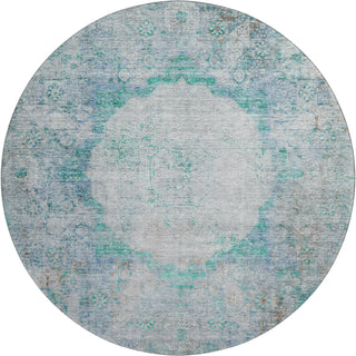 Piper Looms Mayfield Oriental AMF675 Teal Machine Washable Area Rug Round Main Image