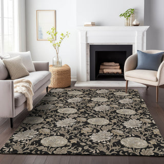 Piper Looms Mayfield Floral AMF677 Black Machine Washable Area Rug Lifestyle Image Feature