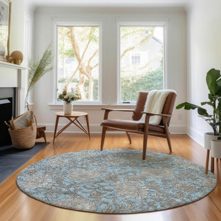 Piper Looms Mayfield Floral AMF677 Blue Machine Washable Area Rug Round Lifestyle Image Feature