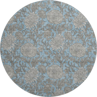 Piper Looms Mayfield Floral AMF677 Blue Machine Washable Area Rug Round Main Image