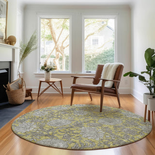 Piper Looms Mayfield Floral AMF677 Gold Machine Washable Area Rug Round Lifestyle Image Feature