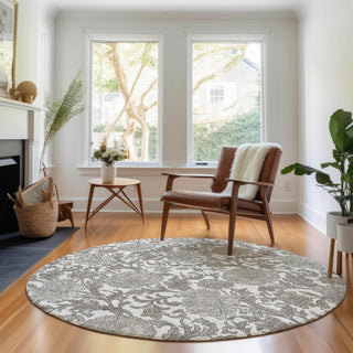 Piper Looms Mayfield Floral AMF677 Ivory Machine Washable Area Rug Round Lifestyle Image Feature