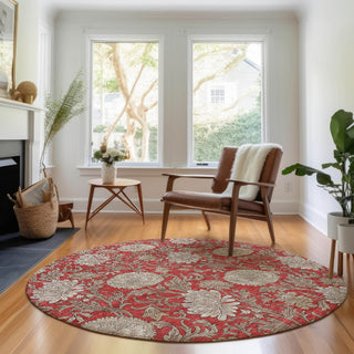 Piper Looms Mayfield Floral AMF677 Red Machine Washable Area Rug Round Lifestyle Image Feature