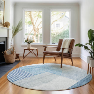 Piper Looms Mayfield Modern AMF678 Blue Machine Washable Area Rug Round Lifestyle Image Feature