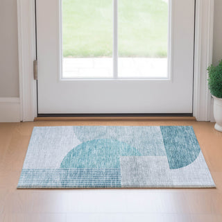 Piper Looms Mayfield Modern AMF678 Teal Machine Washable Area Rug Scatter Lifestyle Image Feature